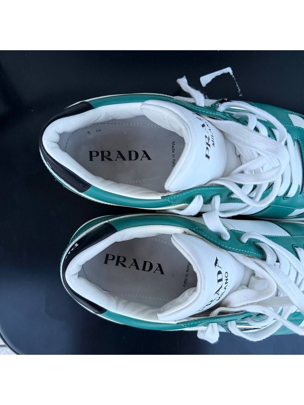 Prada Sneakers Green White Size 11 Leather Low Top Lace Up Italy 2EE364 - Picture 8 of 13